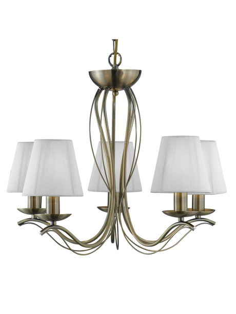 Searchlight Electric Andretti 5Lt Pendant-Antique Brass & Ivory String Fabric 9825-5AB