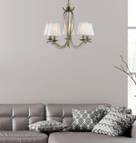 Searchlight Electric Andretti 5Lt Pendant-Antique Brass & Ivory String Fabric 9825-5AB