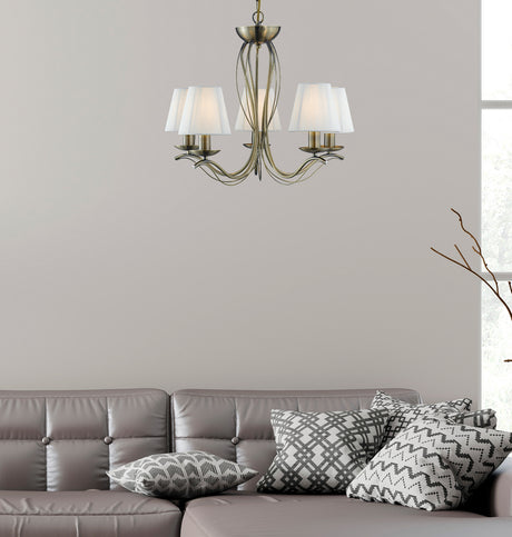 Searchlight Electric Andretti 5Lt Pendant-Antique Brass & Ivory String Fabric 9825-5AB