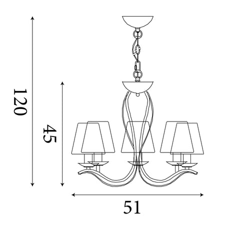 Searchlight Electric Andretti 5Lt Pendant-Antique Brass & Ivory String Fabric 9825-5AB