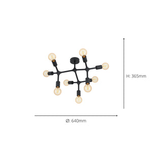 Eglo EU BOCADELLA 1 Ceiling Light – 640mm Black Steel, E27 Fitting