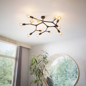 Eglo EU Bocadella 1 Black Steel Vintage Exposed 12-Light Ceiling Light