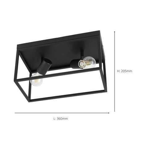 Eglo EU Silentina Industrial Caged Steel 2-Spotlight Ceiling Light