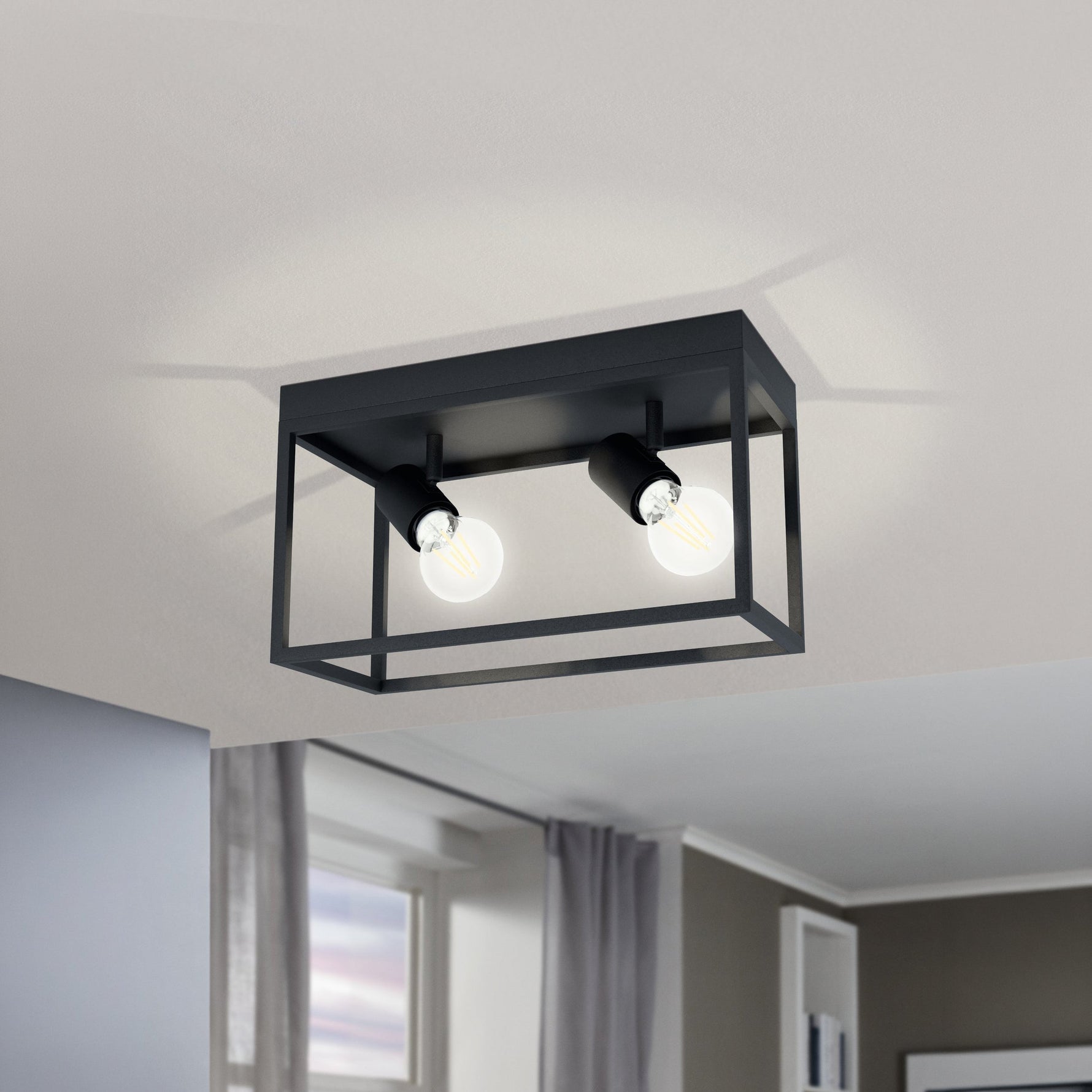 Eglo EU Carovigno Black Steel Mesh Contemporary 2-Light Spotlight product image - Endon Lighting from First Light Direct with great prices and fast UK delivery