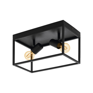 Eglo EU Silentina Industrial Caged Steel 2-Spotlight Ceiling Light