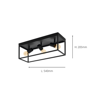Eglo EU SILENTINA Ceiling Light – Black Steel Design, E27 Fitting, 540mm Indoor Ceiling Light