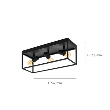 Eglo EU SILENTINA Ceiling Light – Black Steel Design, E27 Fitting, 540mm Indoor Ceiling Light