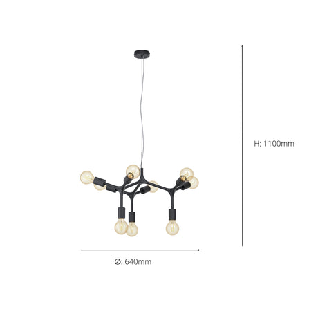 Eglo EU Bocadella Black Steel Vintage Exposed 9-Light Pendant