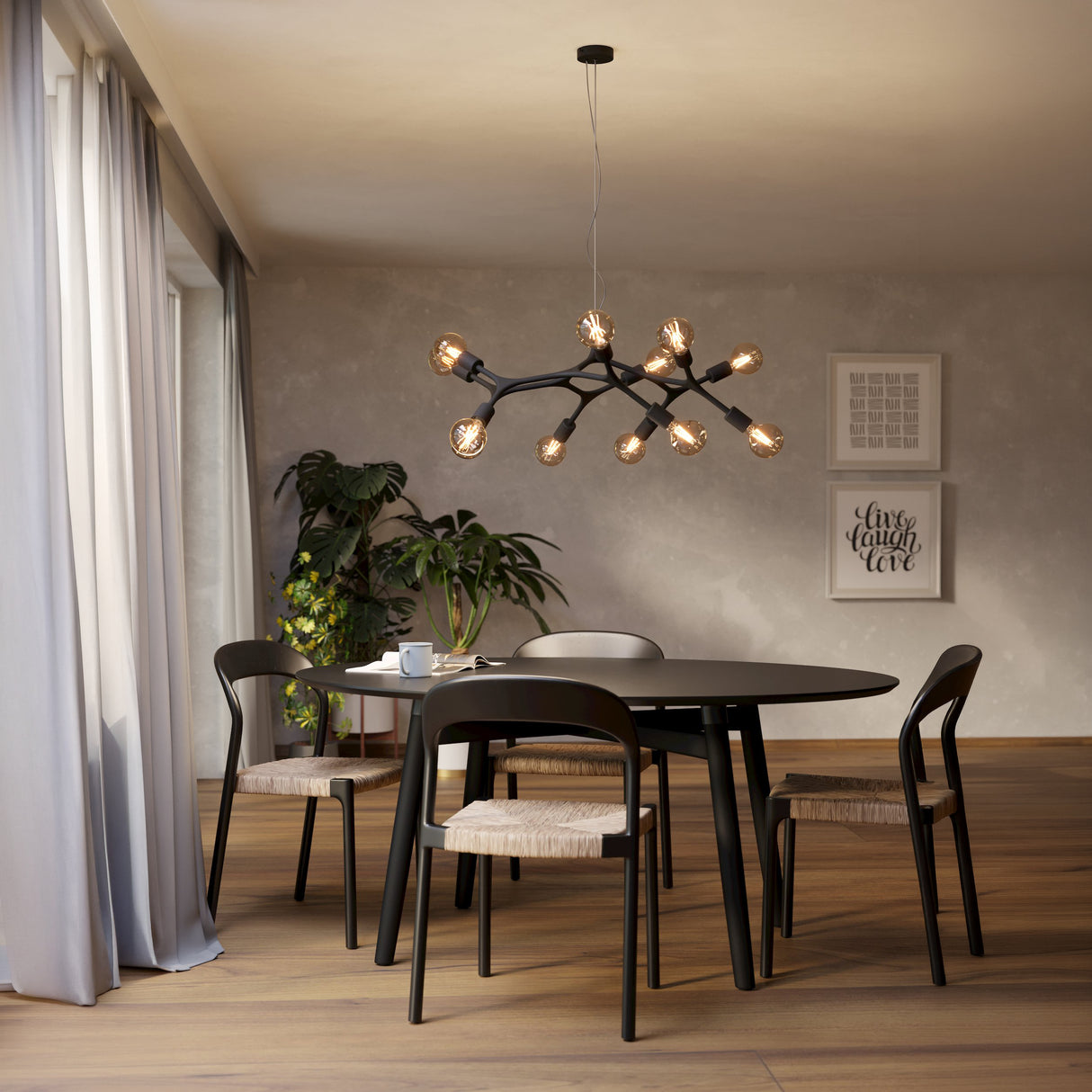 Eglo EU Bocadella Black Steel Vintage Exposed Bulb Pendant