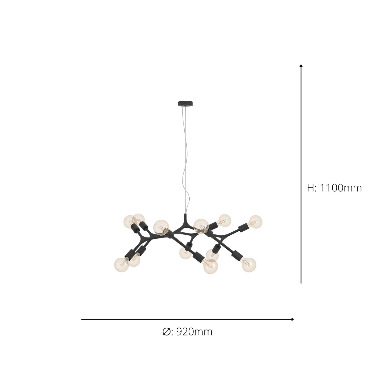 Eglo EU Bocadella Black Steel Vintage Exposed Bulb Pendant