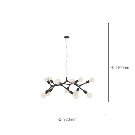 Eglo EU Bocadella Black Steel Vintage Exposed Bulb Pendant