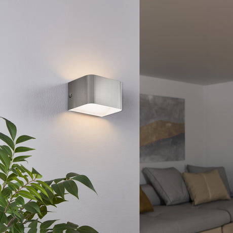 Eglo EU SANIA?4 Wall Light – Satin Nickel Aluminium, Integrated LED, Warm White, Modern Indoor Wall Lighting