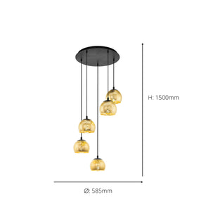 Eglo EU Albaraccin Gold Coloured & Steel Modern Clustered 5 Light Pendant