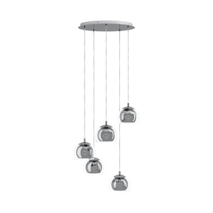 Eglo EU ROCAMAR?1 Pendant Ceiling Light – Chrome Steel with Clear Glass, E27, Height Adjustable, Indoor Lighting