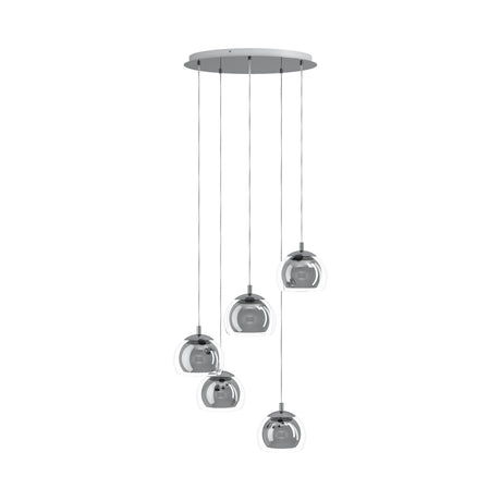 Eglo EU ROCAMAR?1 Pendant Ceiling Light – Chrome Steel with Clear Glass, E27, Height Adjustable, Indoor Lighting