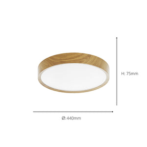 Eglo EU Musurita Natural Wood & Plastic Diffuser Ceiling Light, 44cm