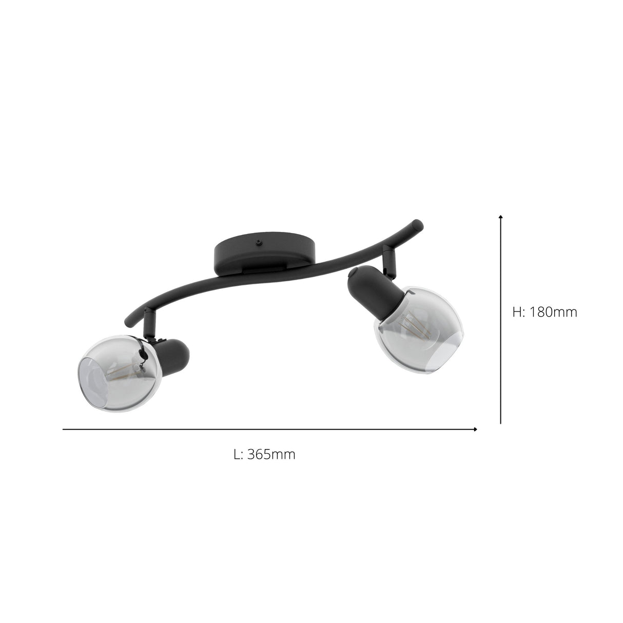 Eglo EU Pollica Black Steel & Glass Modern 2-Light Spotlight