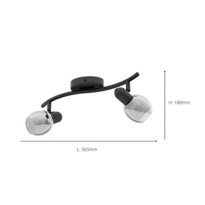Eglo EU Pollica Black Steel & Glass Modern 2-Light Spotlight