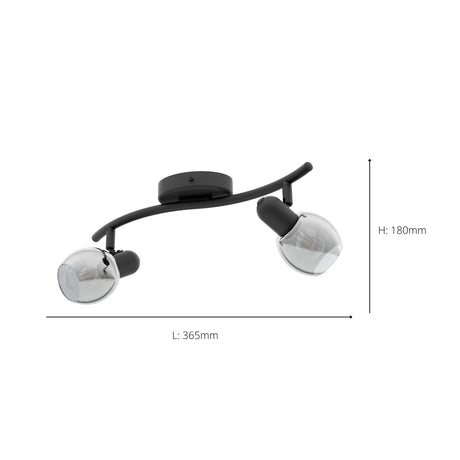 Eglo EU Pollica Black Steel & Glass Modern 2-Light Spotlight