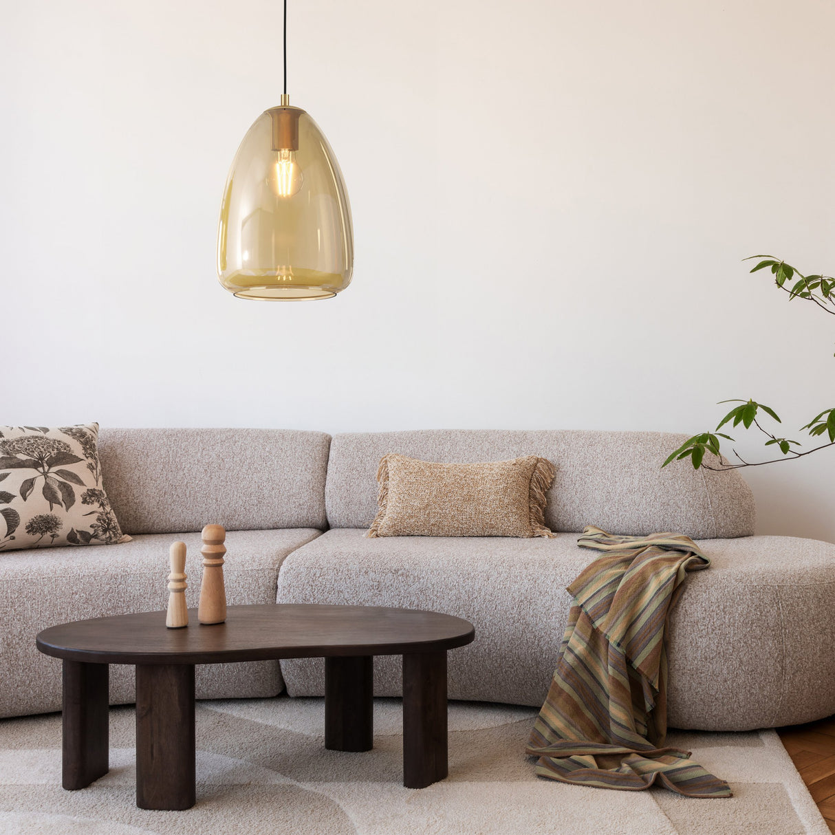 Eglo EU Alobrase Steel & Glass Brushed Brass Single Pendant, 30cm
