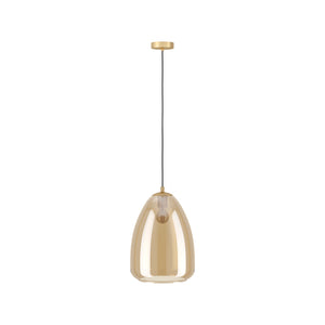 Eglo EU Alobrase Steel & Glass Brushed Brass Single Pendant, 30cm