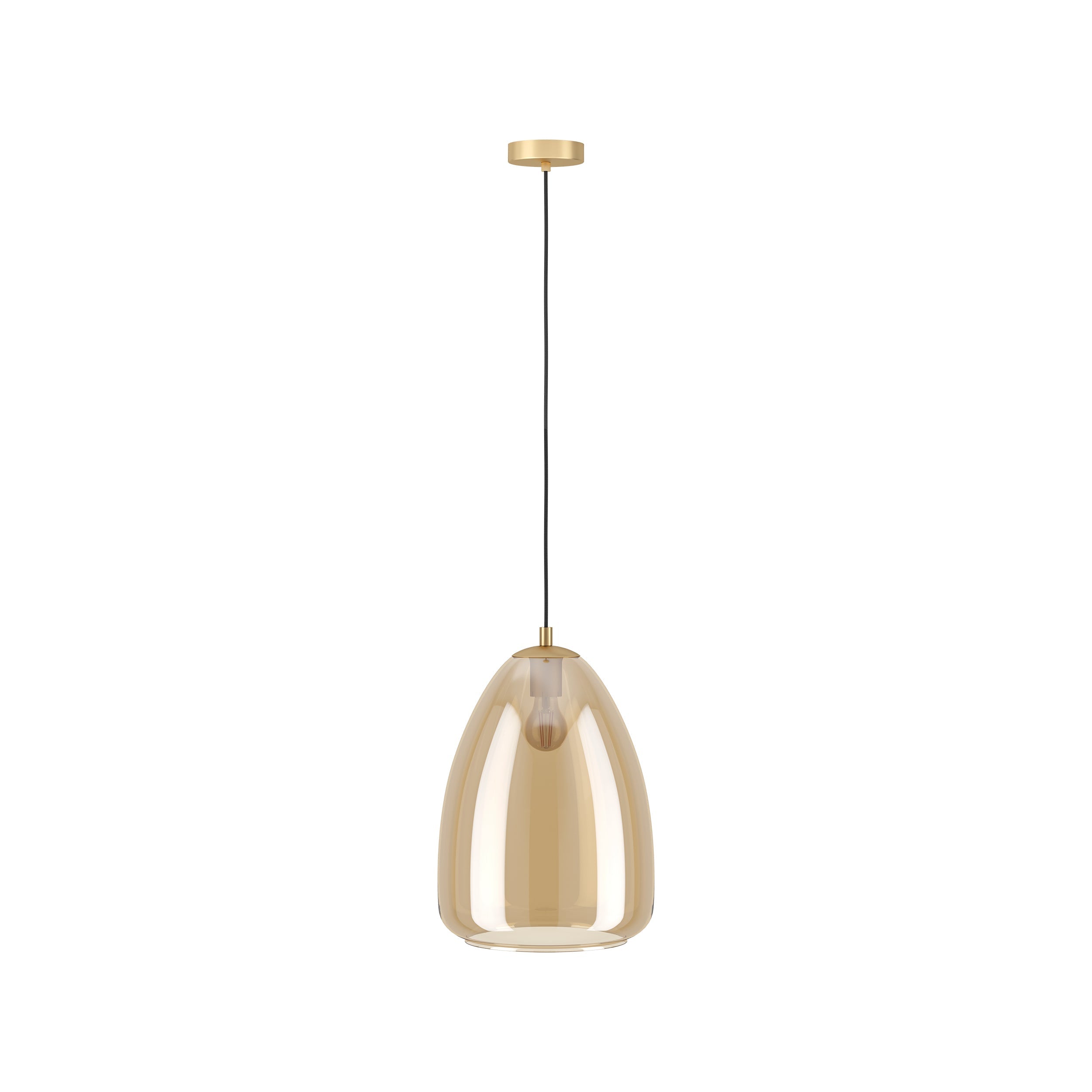 Eglo EU Alobrase Steel & Glass Brushed Brass Single Pendant, 20cm