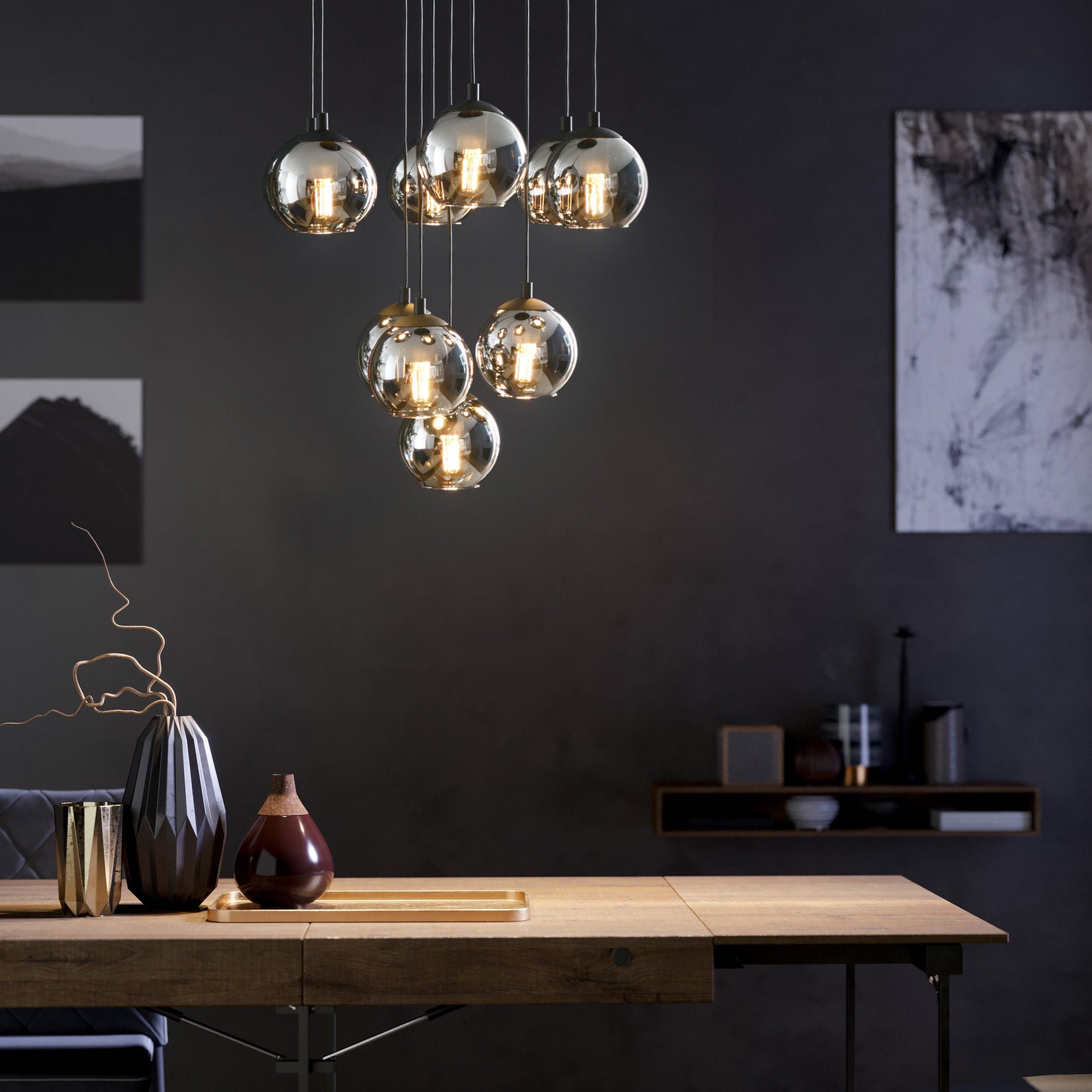 Eglo EU Libertad Caged Black And Wooden 3-Light Pendant