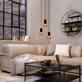 Eglo EU POZUETA Pendant Ceiling Light – Black Steel Design, Extra?Long Drop, E27, Indoor Lighting