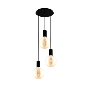 Eglo EU POZUETA Pendant Ceiling Light – Black Steel Design, Extra?Long Drop, E27, Indoor Lighting