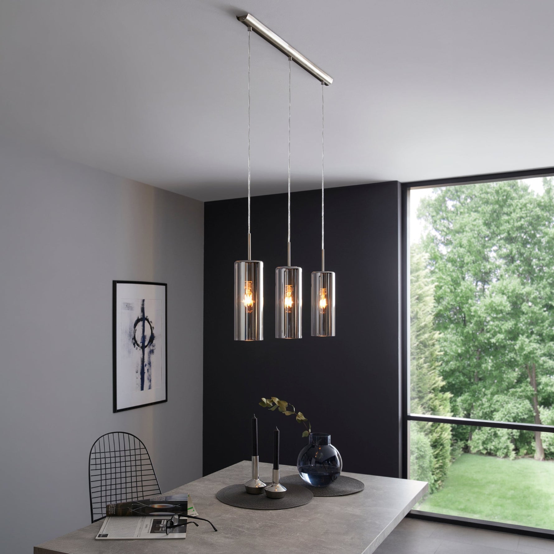 Eglo EU Mariel Light Grey Steel & Wood 3-light Pendant