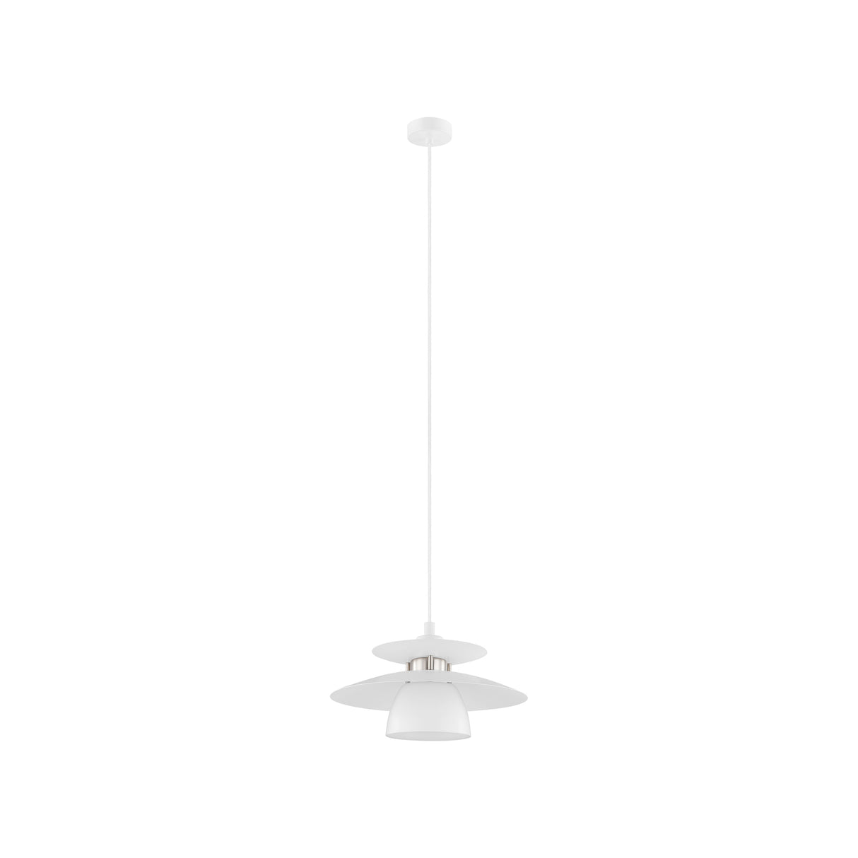 Eglo EU BRENDA Pendant Ceiling Light – White & Satin Nickel Steel, E27, Extra?Long Drop, Indoor Lighting