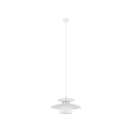 Eglo EU BRENDA Pendant Ceiling Light – White & Satin Nickel Steel, E27, Extra?Long Drop, Indoor Lighting