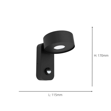 Eglo EU Palosco LED Outdoor Wall Light Black Steel with Motion Sensor