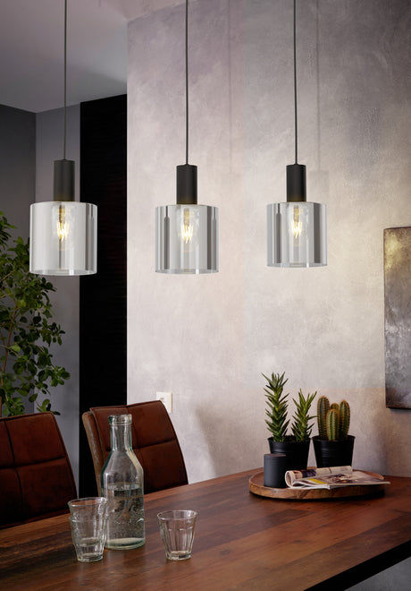 Eglo EU Gorosiba Black Steel & Glass Modern 3-Light Pendant