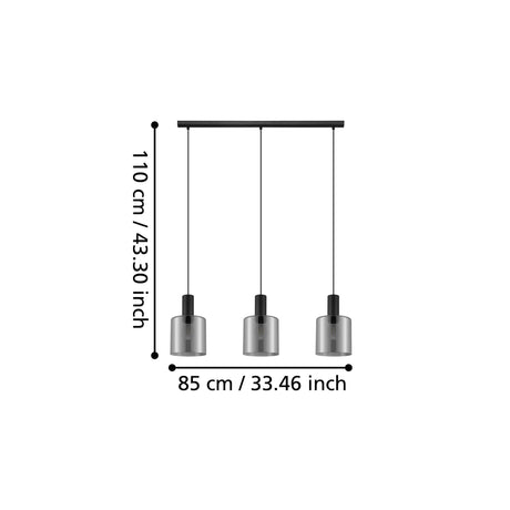 Eglo EU Gorosiba Black Steel & Glass Modern 3-Light Pendant