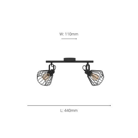 Eglo EU Tabillano Black Caged Shade 2-Light Ceiling Spotlight
