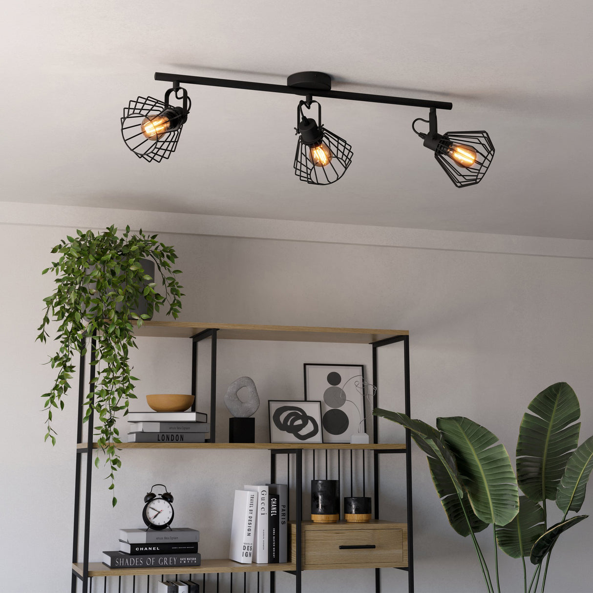 Eglo EU Tabillano Black Caged Shade 3-Light Ceiling Spotlight