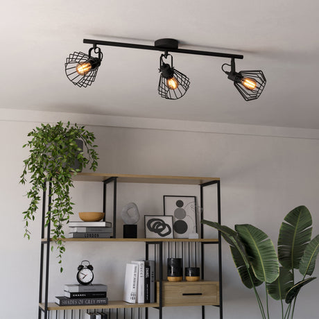 Eglo EU Tabillano Black Caged Shade 3-Light Ceiling Spotlight
