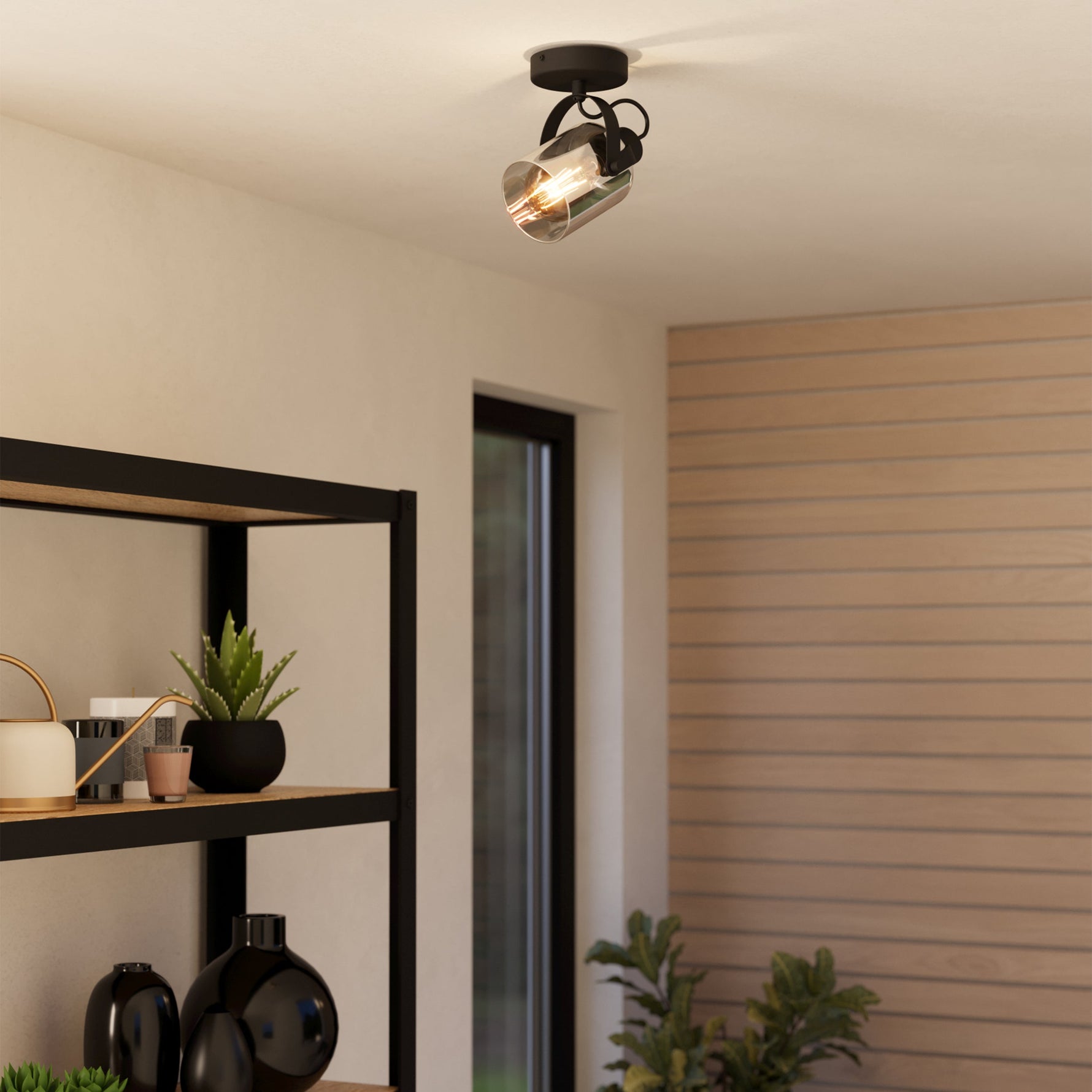 Eglo EU FUEVA?5 Surface?Mounted LED Ceiling Light – Black Steel with White Diffuser, Warm White, Indoor Lighting product image - Endon Lighting from First Light Direct with great prices and fast UK delivery