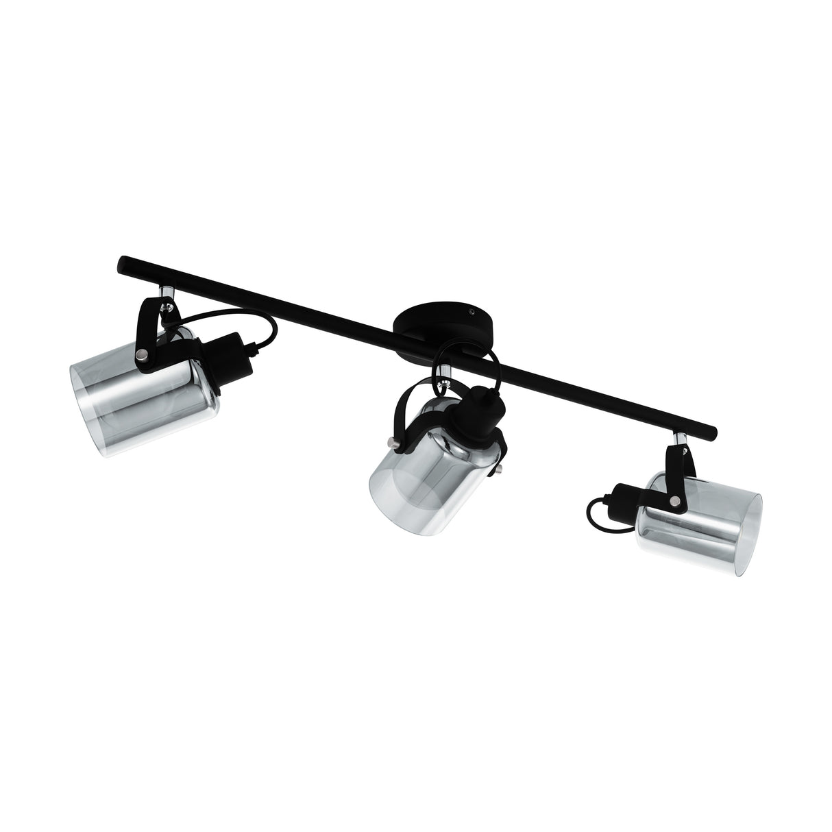 Eglo EU Berregas Smoke And Black Glass And Metal 3 Light Spot Light, (L) 77.5cm