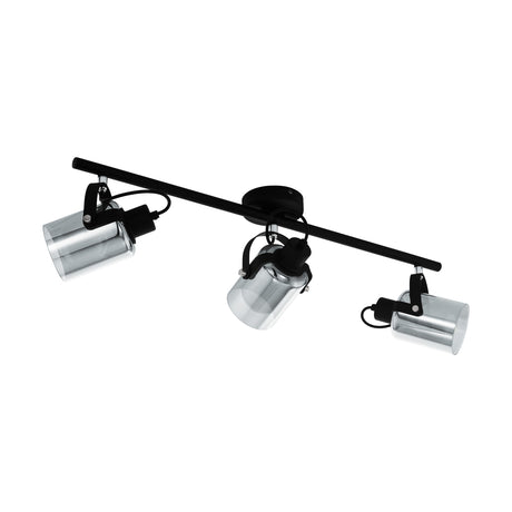 Eglo EU Berregas Smoke And Black Glass And Metal 3 Light Spot Light, (L) 77.5cm