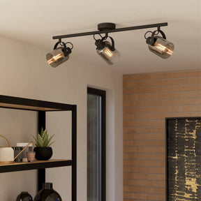 Eglo EU Berregas Smoke And Black Glass And Metal 3 Light Spot Light, (L) 77.5cm
