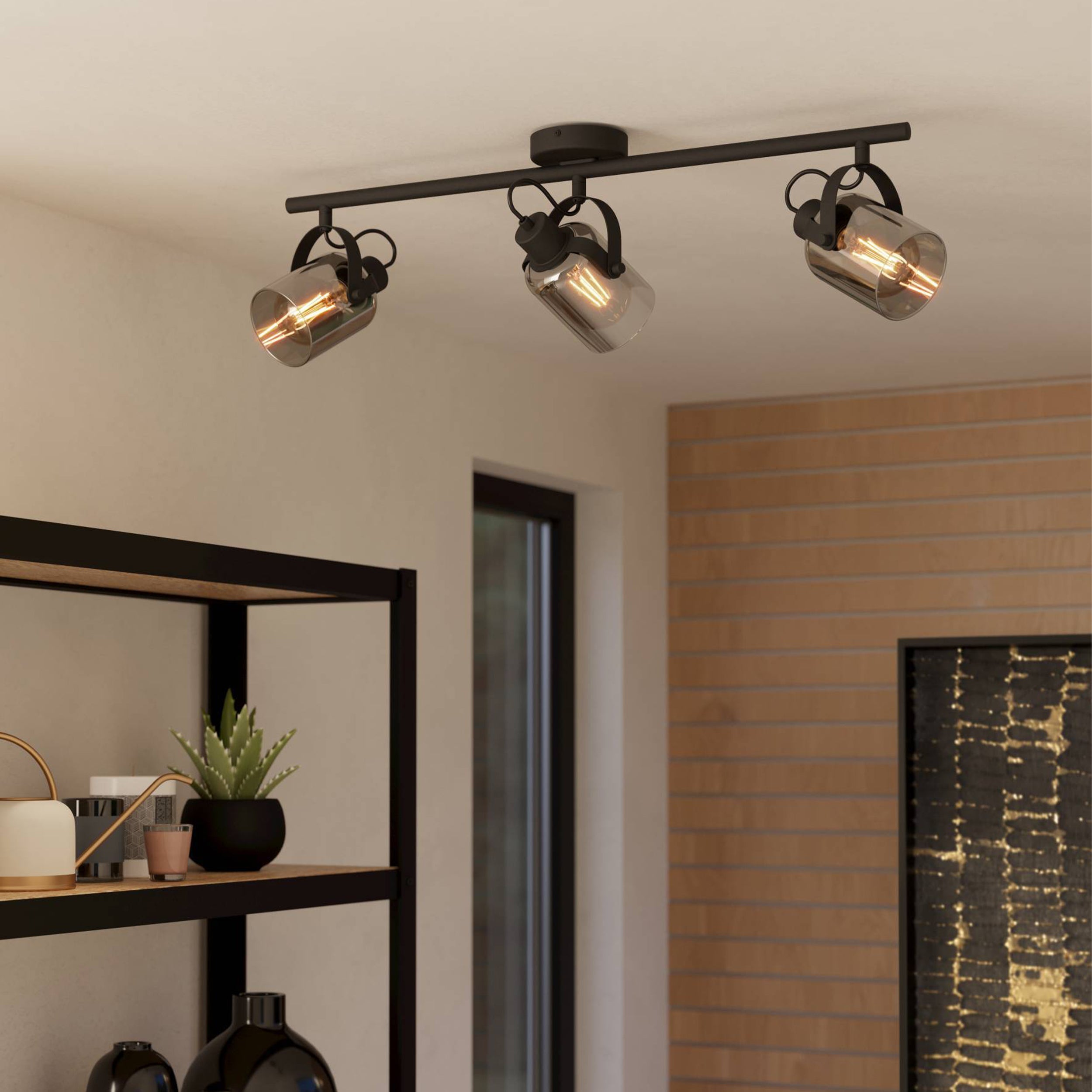 Eglo EU Boyal Ceiling Light Wood Black 2 Frame LED Ceiling Light with Intersecting Frames and Rustic Wood product image - Endon Lighting from First Light Direct with great prices and fast UK delivery