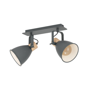 Eglo EU Coswarth Anthracite/ Cream-White Steel & Wood 2-Light Spotlight
