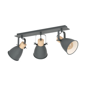 Eglo EU Coswarth Anthracite/ Cream-White Steel & Wood 3-Light Spotlight
