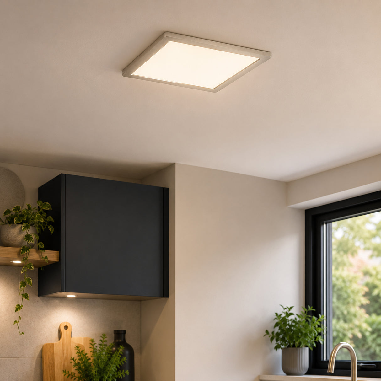 Eglo EU FUEVA?5 LED Recessed Light – Satin Nickel Steel, Warm White, Square Ceiling Downlight, Indoor Lighting