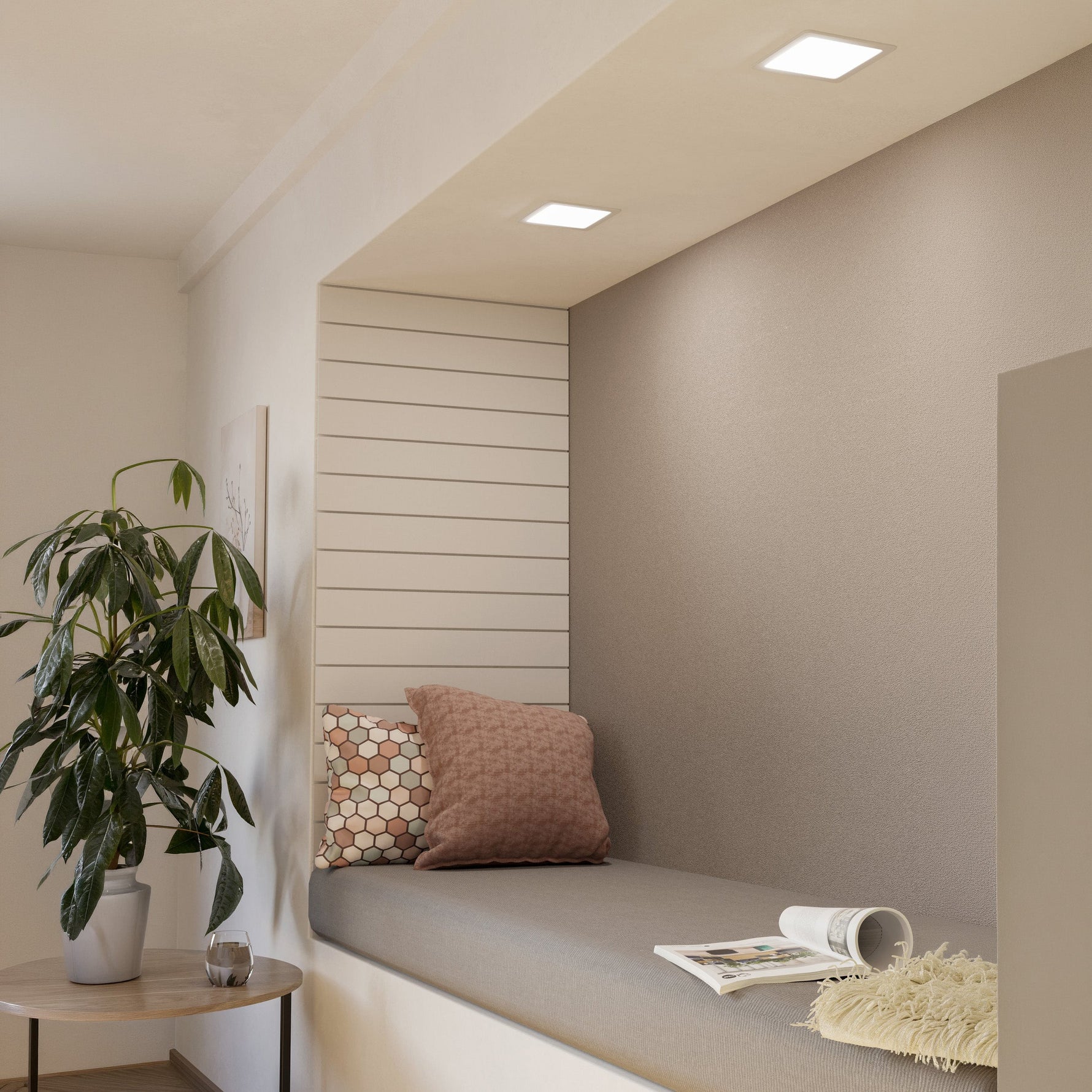 Eglo EU Fueva 5 LED Square Satin Nickel Steel Recessed Light, 16.6cm, 4000K product image - Endon Lighting from First Light Direct with great prices and fast UK delivery