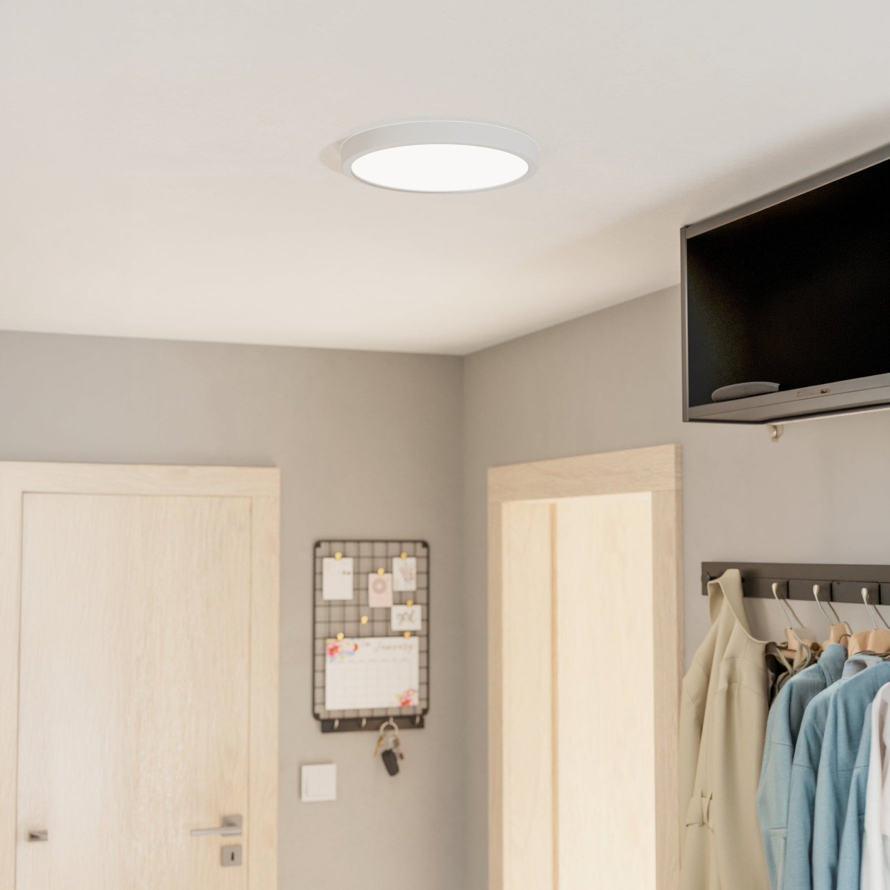 Eglo EU FUEVA?5 Surface?Mounted LED Ceiling Light – Satin Nickel Steel, Round, Warm White, Indoor Lighting product image - Endon Lighting from First Light Direct with great prices and fast UK delivery
