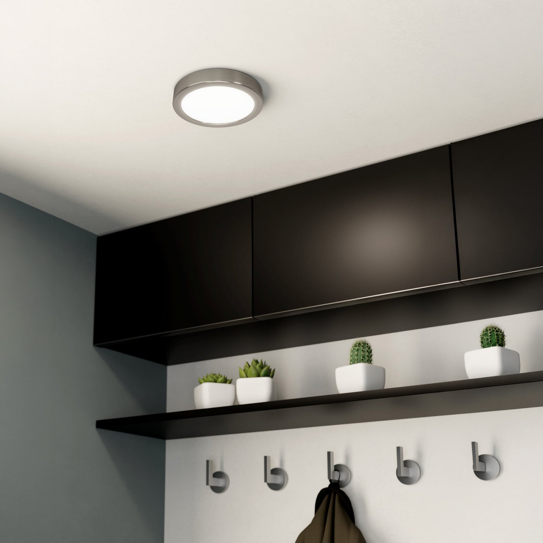 Eglo EU Fueva 5 LED Round Satin Nickel Steel Surface-Mounted Light, 16cm, 4000K product image - Endon Lighting from First Light Direct with great prices and fast UK delivery