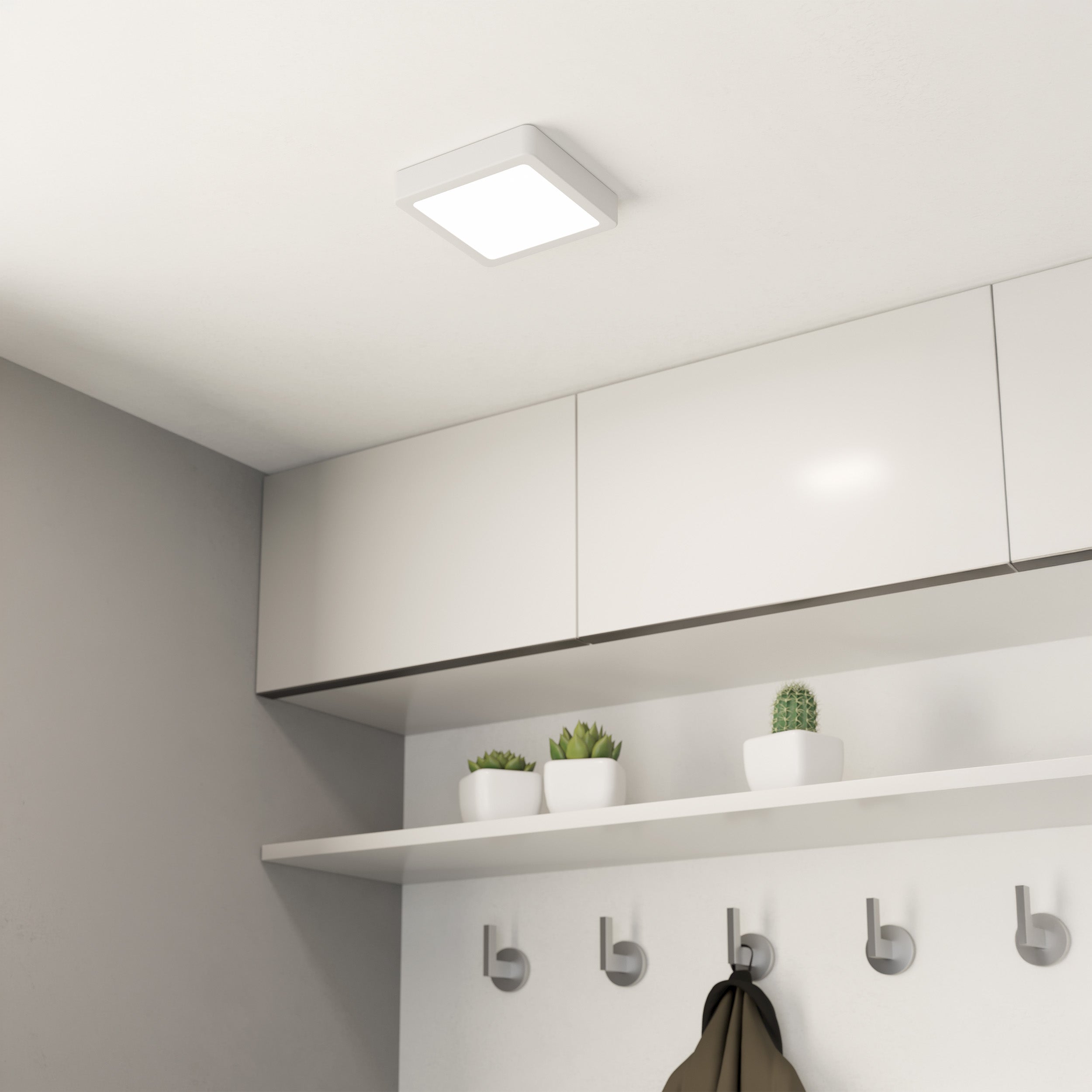 Eglo EU Fueva 5 LED Square Satin Nickel Steel Surface-Mounted Light, 16cm, 3000K product image - Endon Lighting from First Light Direct with great prices and fast UK delivery